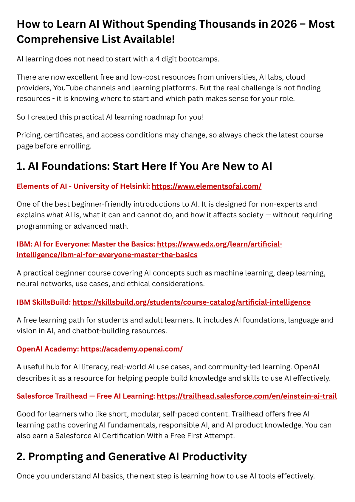 Comprehensive AI Learning Roadmap 2026 page 2