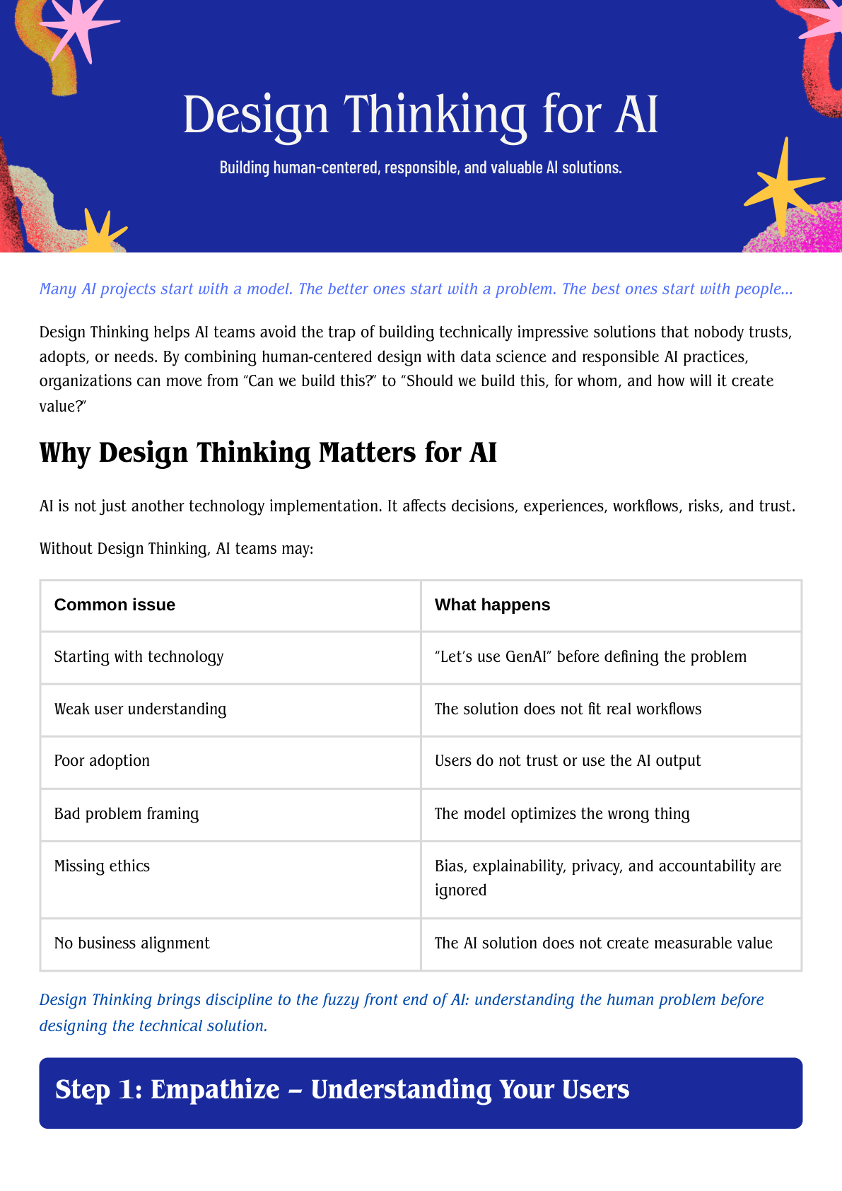 Design Thinking for AI page 1